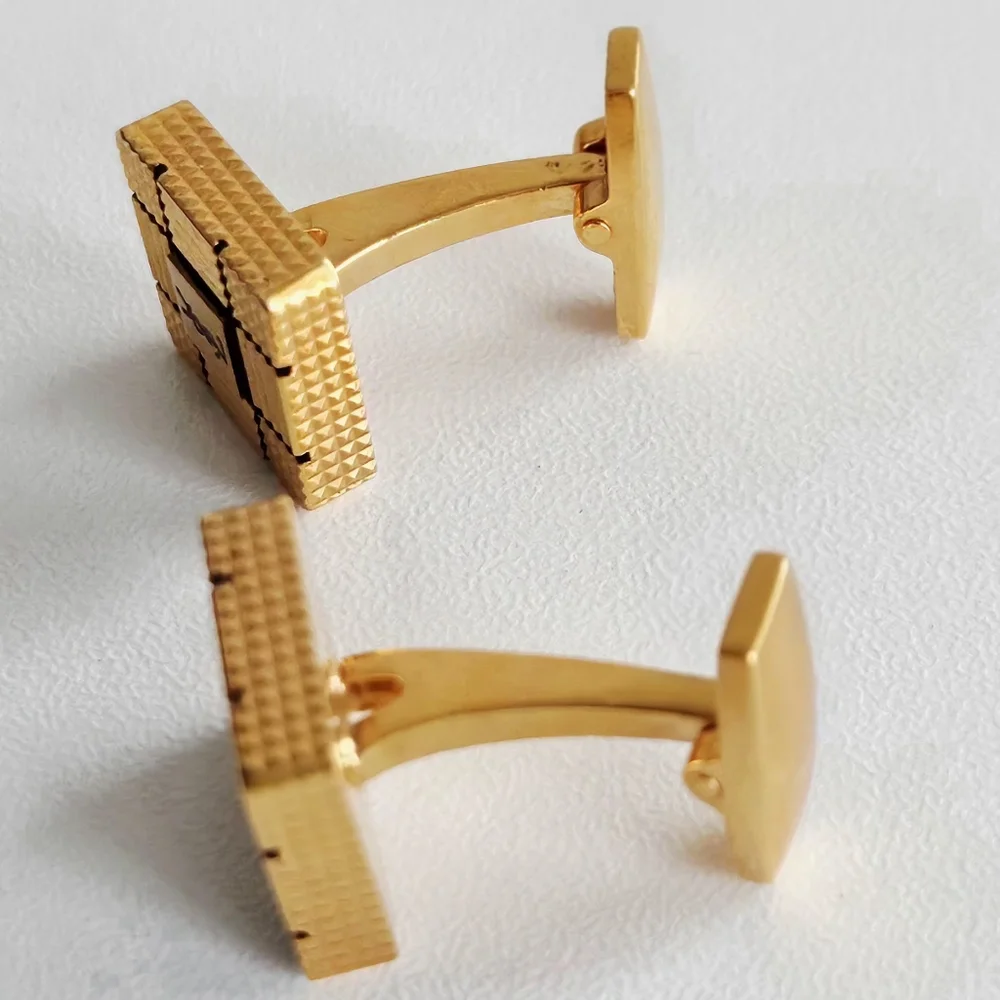 YSL Gold-plated Lattice Grid Logo Cufflinks